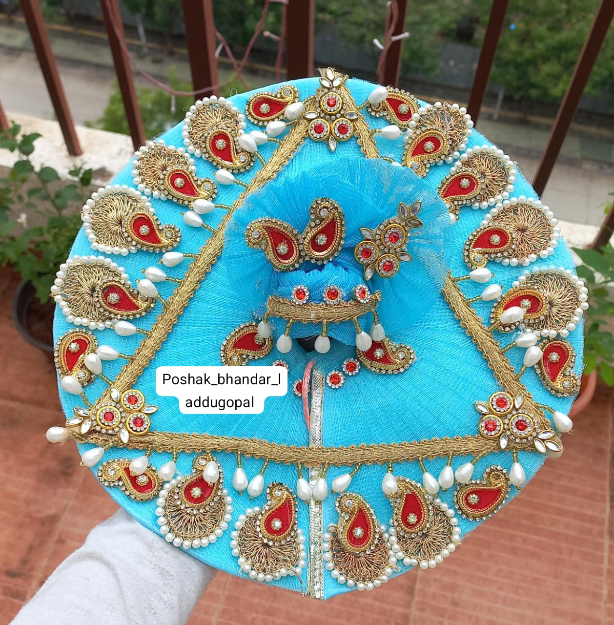 Skyblue heavy dress with pagdi