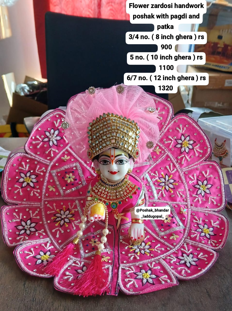 Handwork dress with mukut style pagdi for laddugopal ji