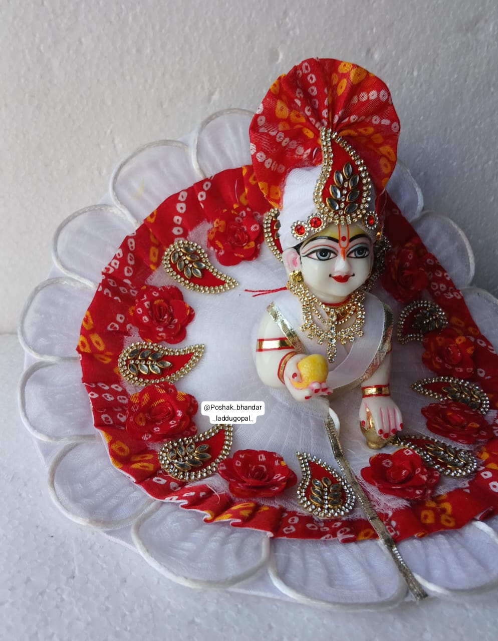 Red white bandhini dress with pagdi
