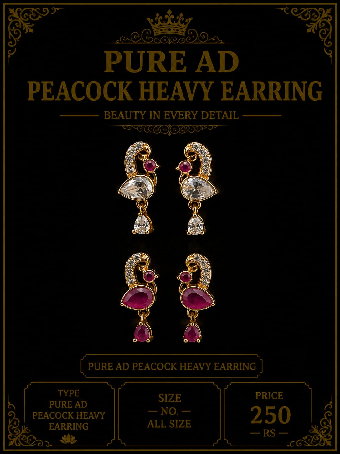 Pure ad heavy peacock earing