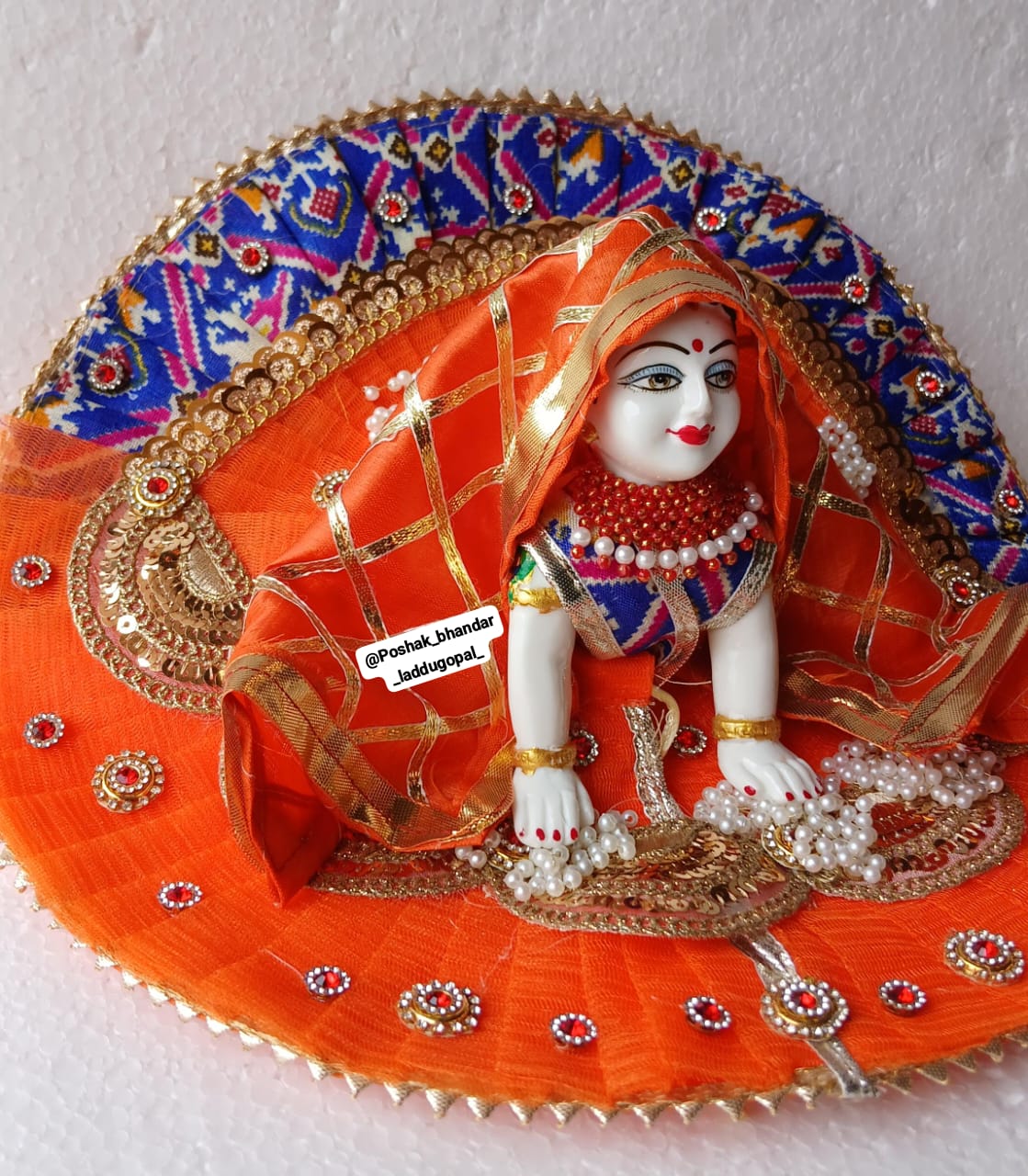 Heavy Orange dress for radha rani ( combo of dress and mala )