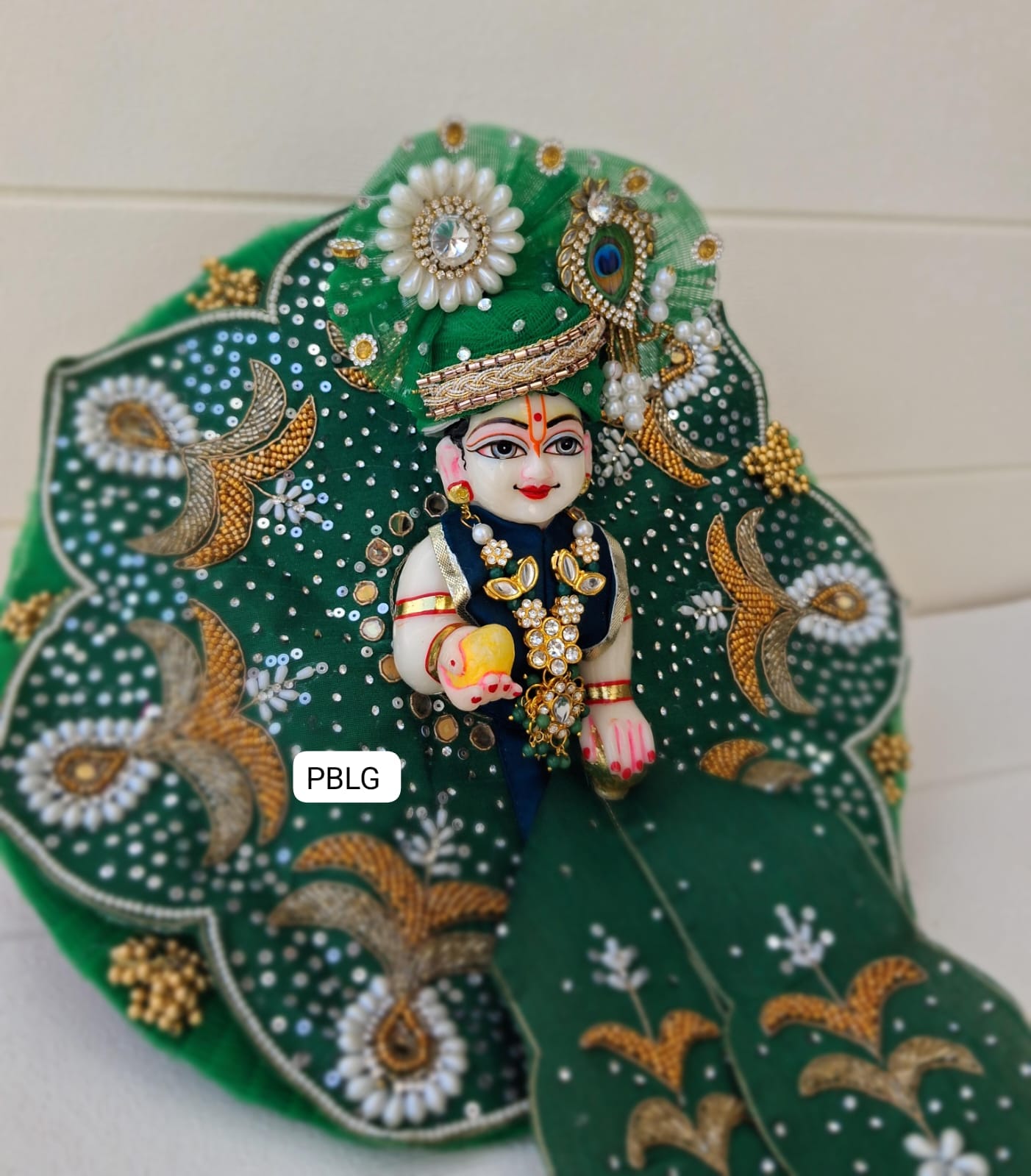 Green handwork dress with pagdi and patka