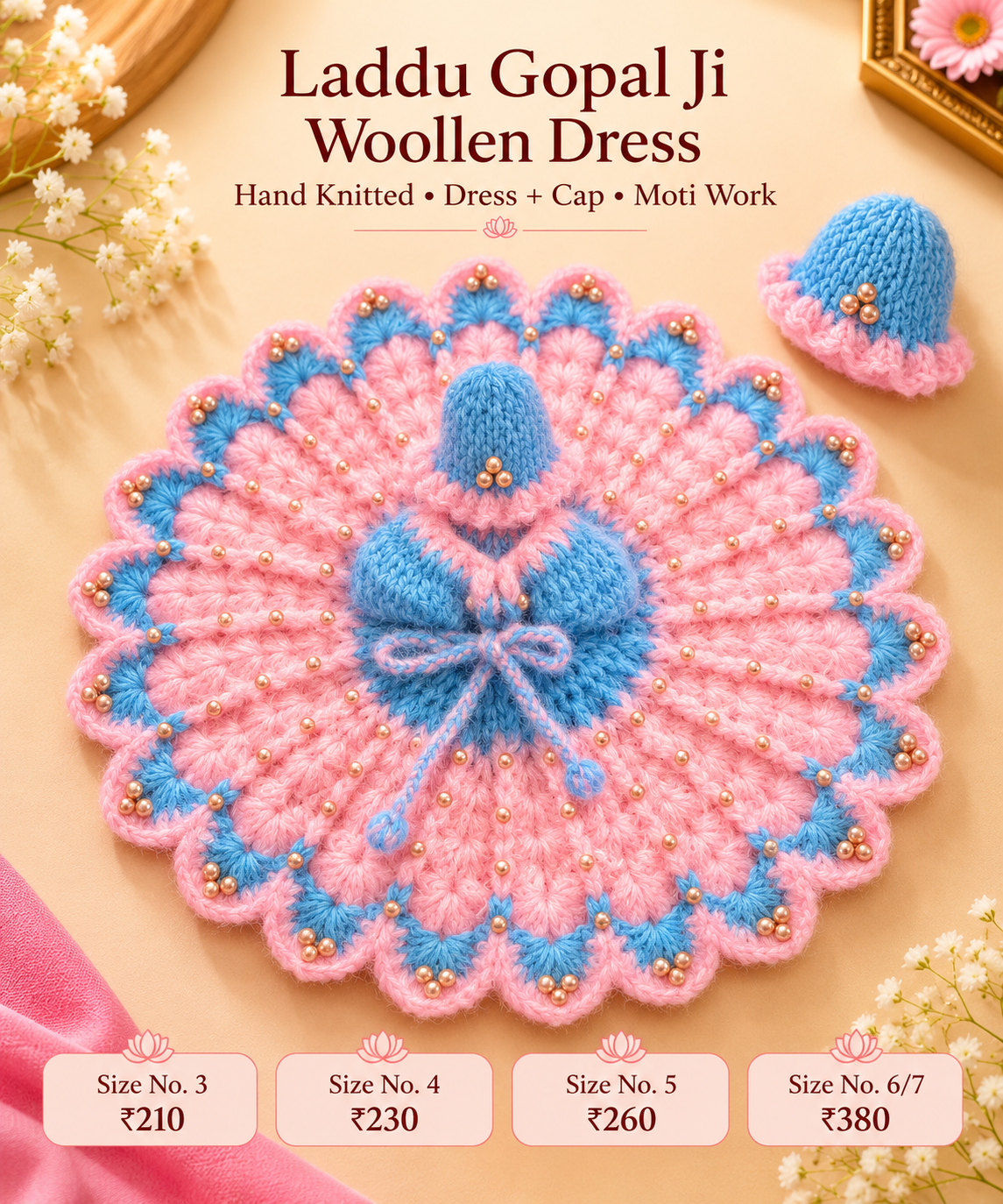Moti Woolen poshak + cap ( 3/4/5/6/7 no. )