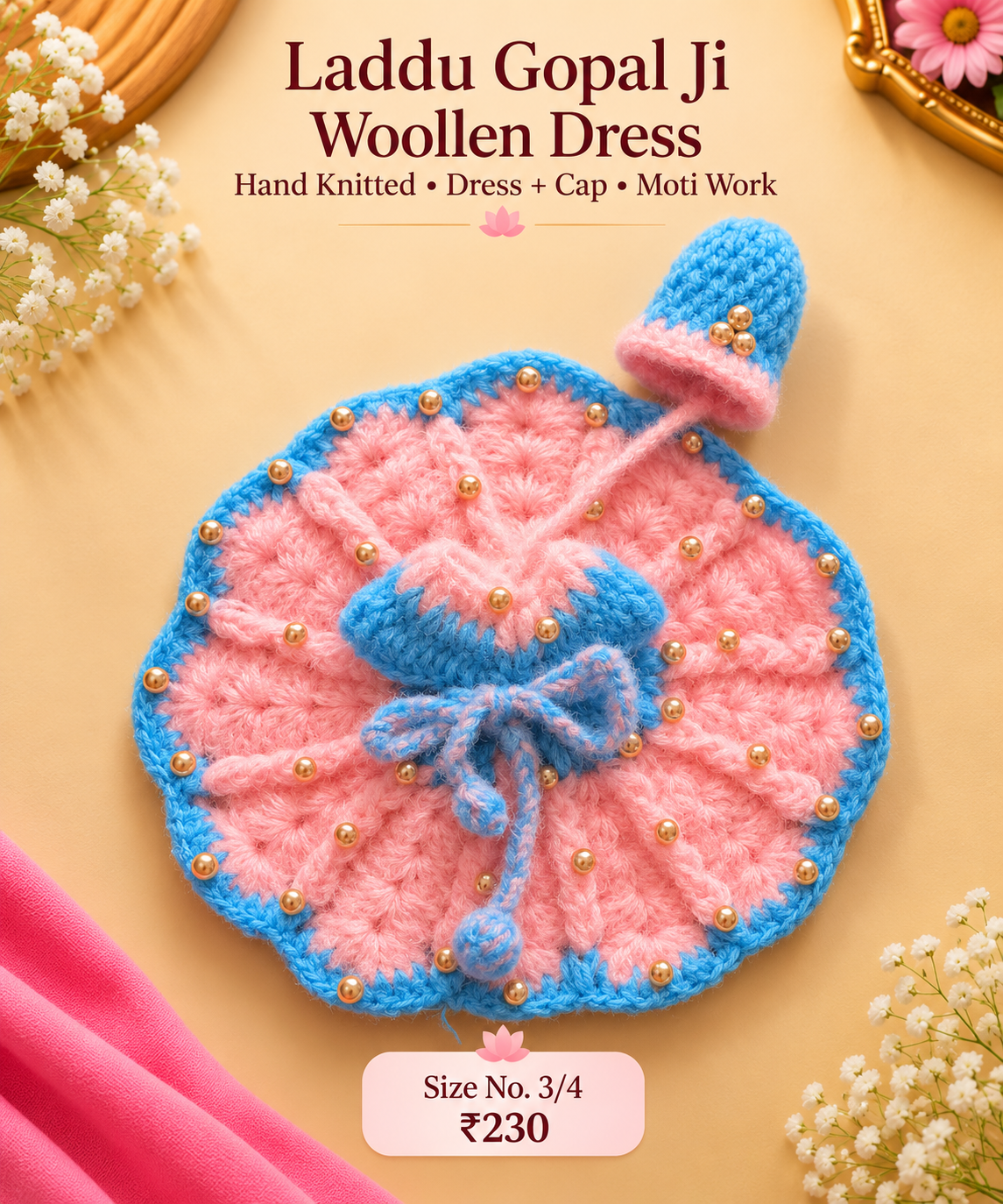 Moti Woolen poshak + cap ( 3/4 no. )