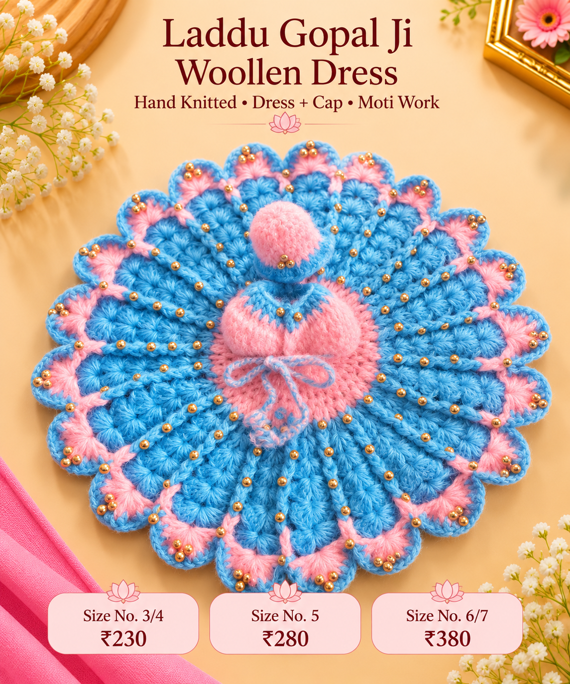 Moti Woolen poshak + cap ( 3/4/5/6/7 no. ) (Copy)