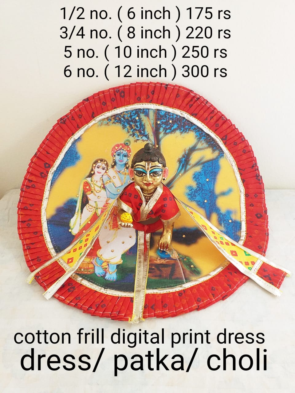 Cotton frill digital print dress with patka