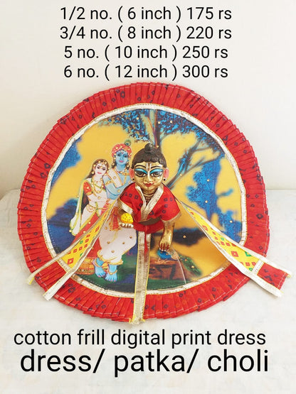 Cotton frill digital print dress with patka