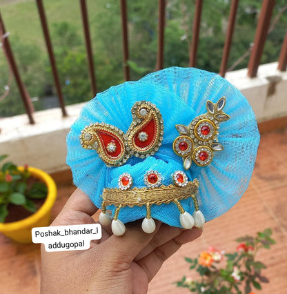Skyblue heavy dress with pagdi