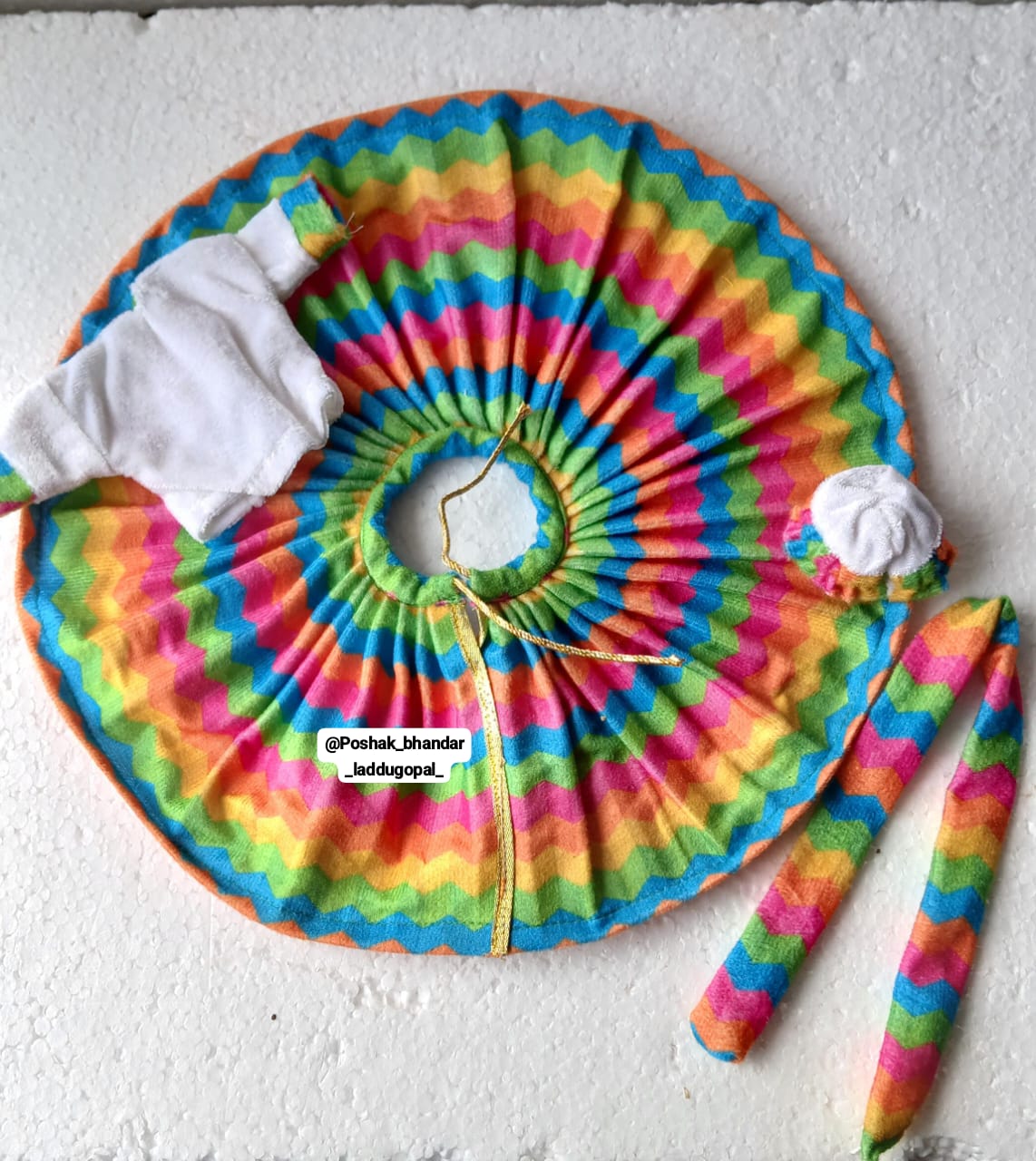 Multicoloured velvet dress with cap and muffler
