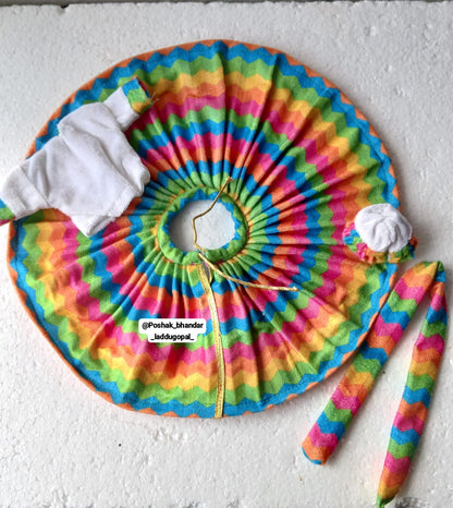 Multicoloured velvet dress with cap and muffler