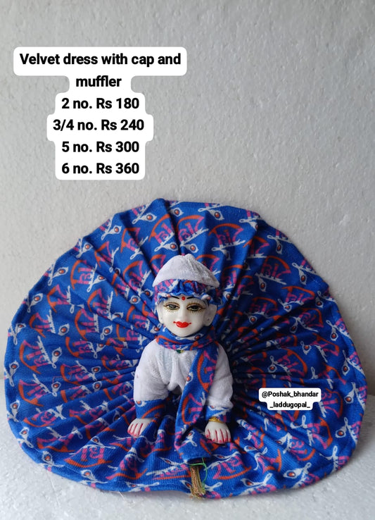 Velvet dress with cap and muffler