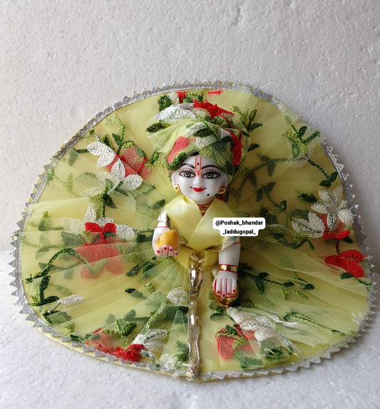 Lemon colour net dress with pagdi