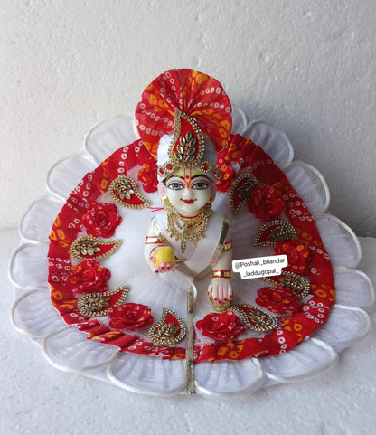 Red white bandhini dress with pagdi
