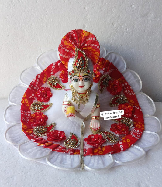 Red white bandhini dress with pagdi