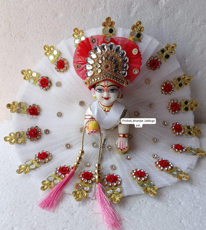 Red white dress with pagdi