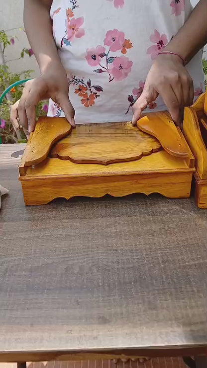 Foldable wooden Singhasan with gaadi set