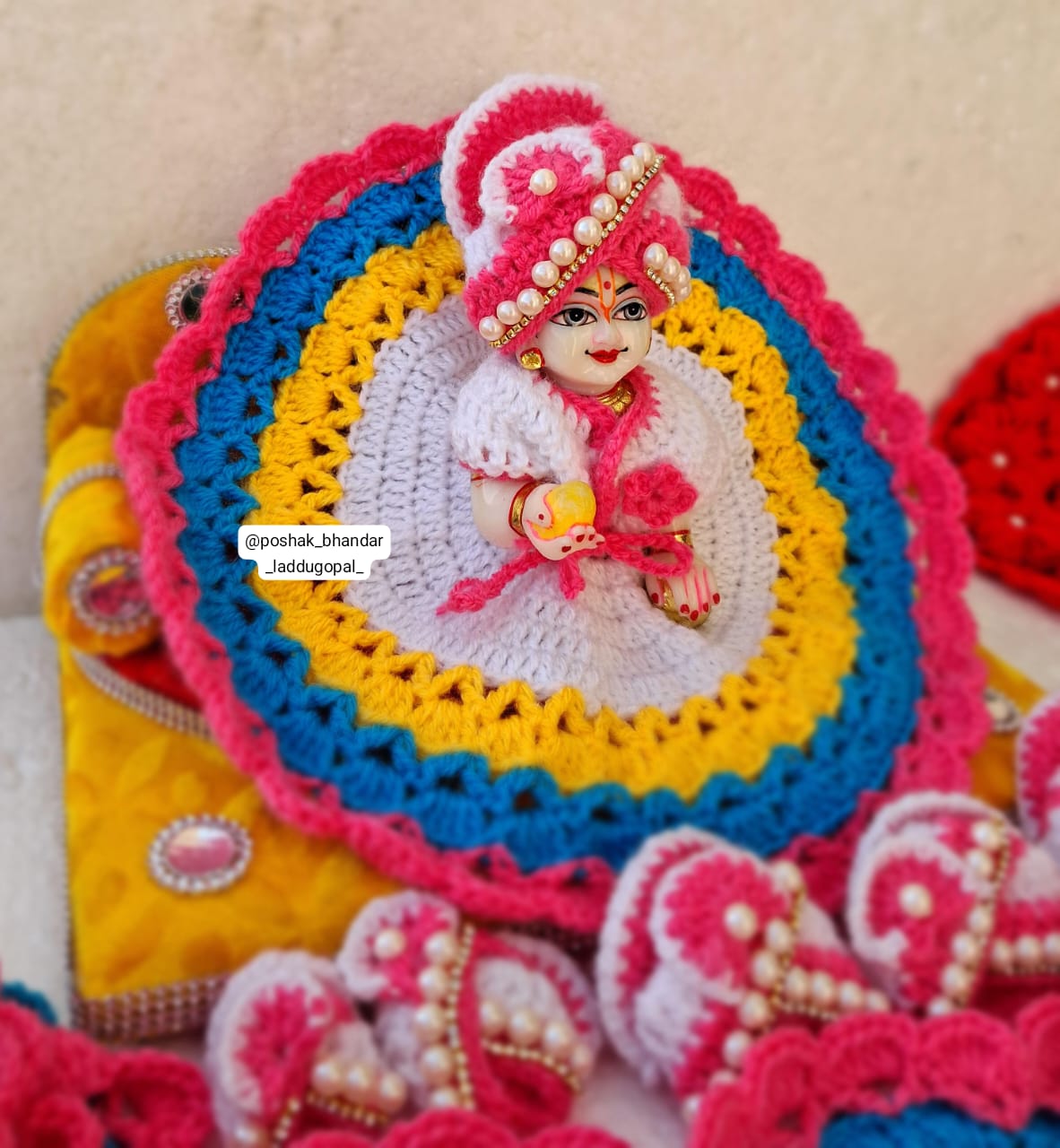 Multicoloured Woolen dress with pagdi look cap
