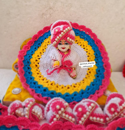 Multicoloured Woolen dress with pagdi look cap
