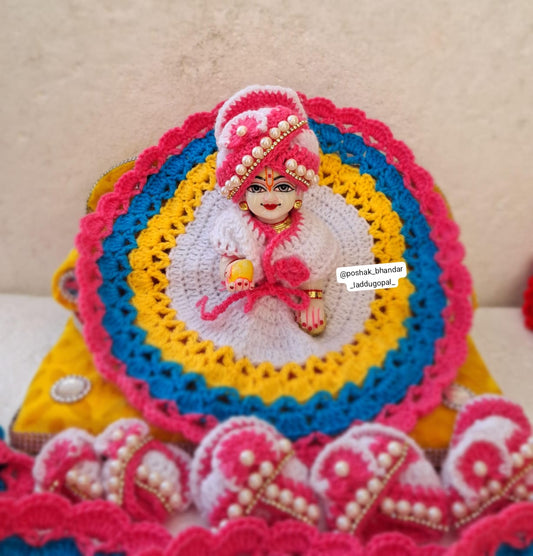 Multicoloured Woolen dress with pagdi look cap