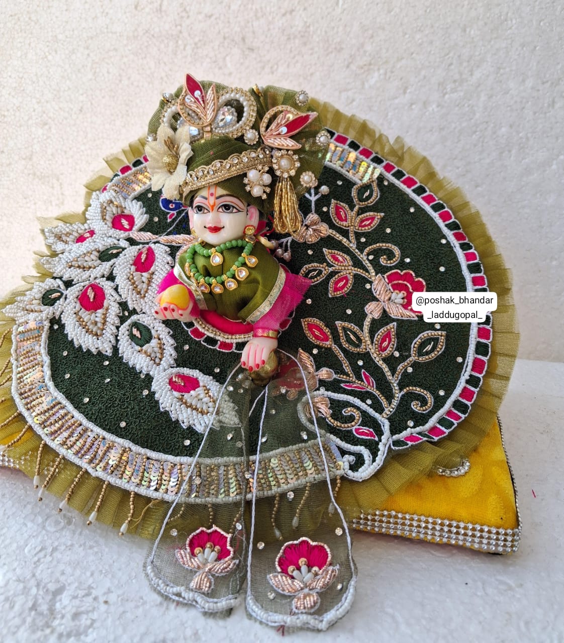 Mehndi colour heavy handwork dress with pagdi and patka