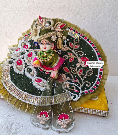 Mehndi colour heavy handwork dress with pagdi and patka