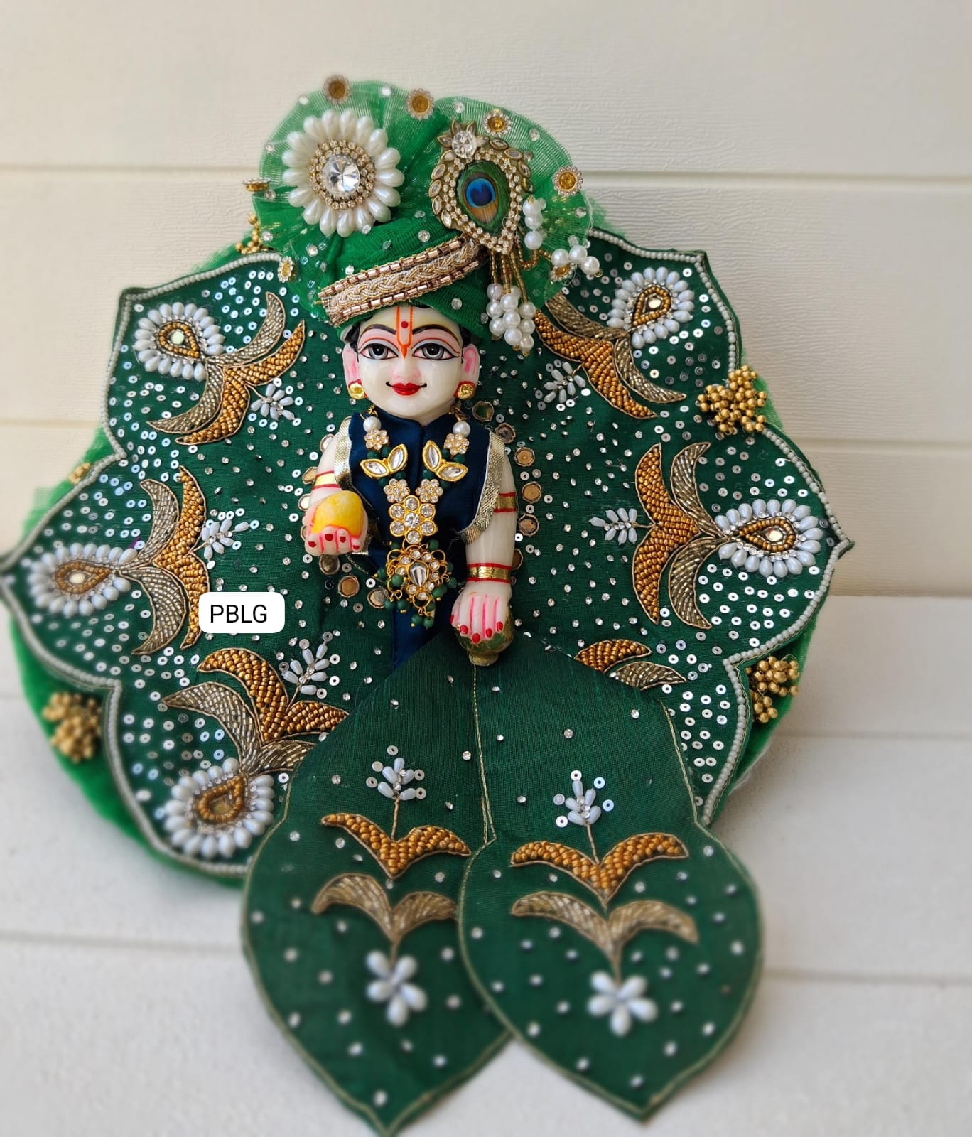 Green handwork dress with pagdi and patka