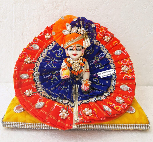 Orange- blue heavy dress with pagdi
