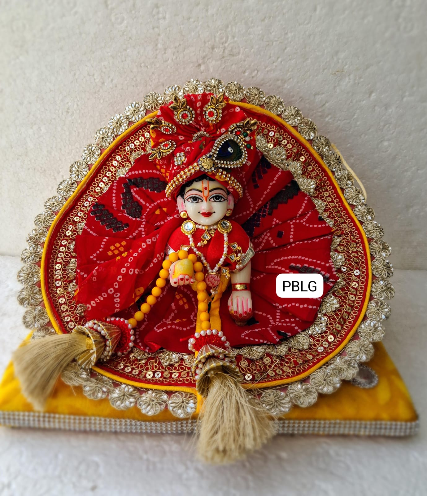 Red bandhini dress with pagdi and patka