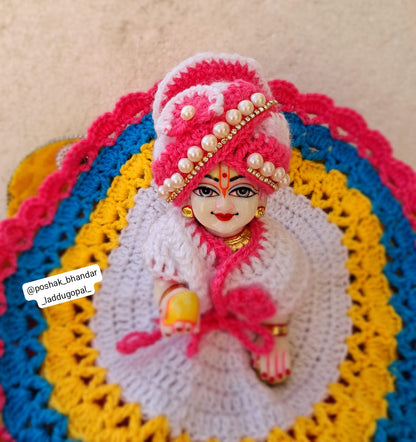 Multicoloured Woolen dress with pagdi look cap