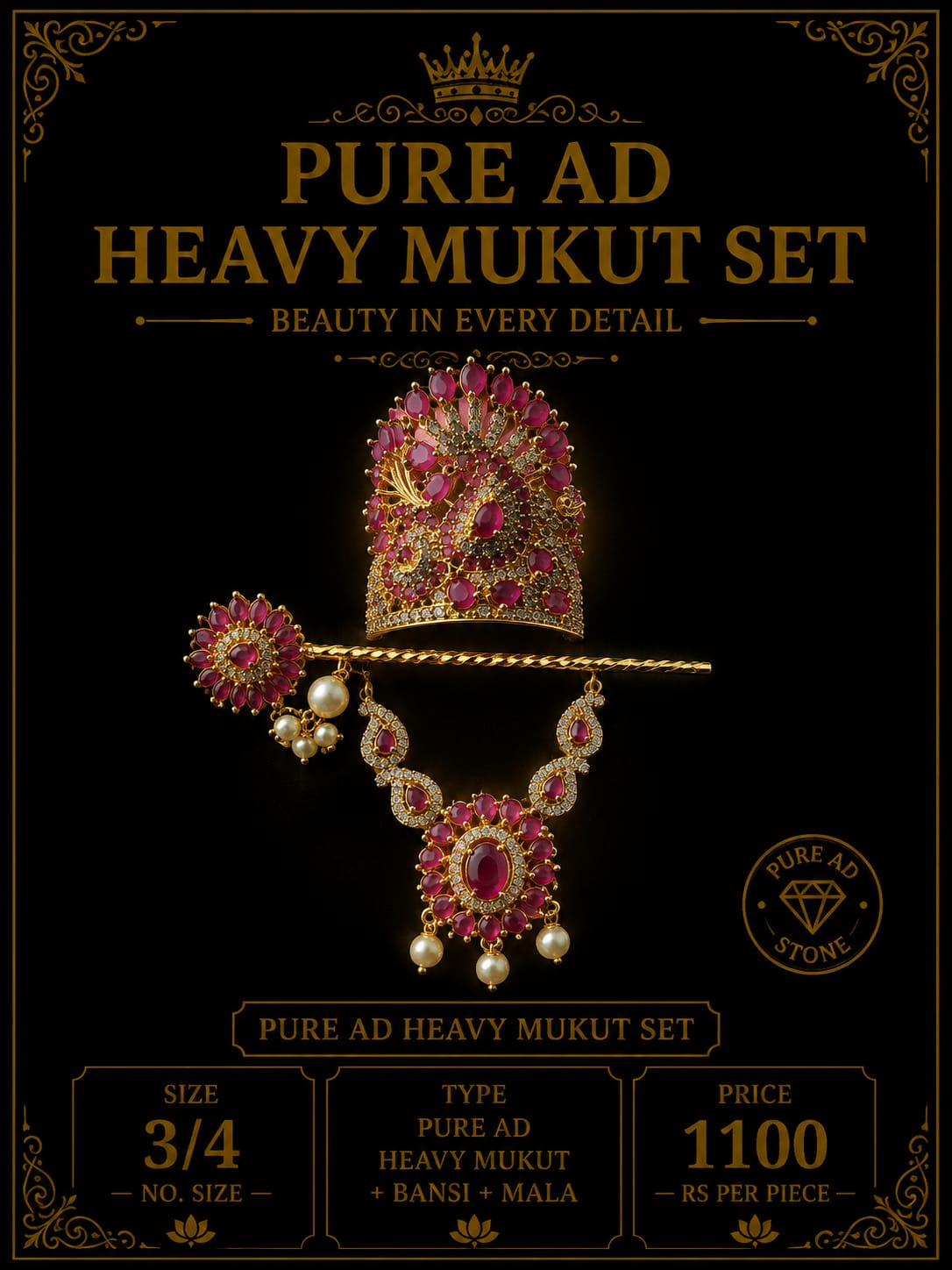 Pure ad heavy mukut mala bansuri set