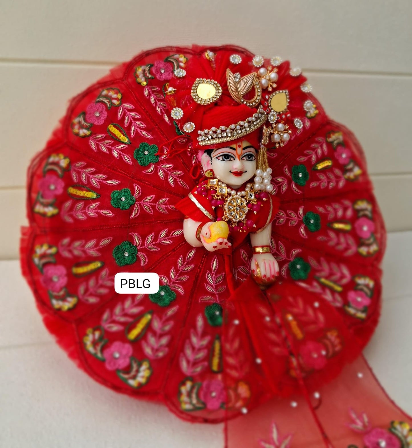 Red pure handwork dress with pagdi and patka