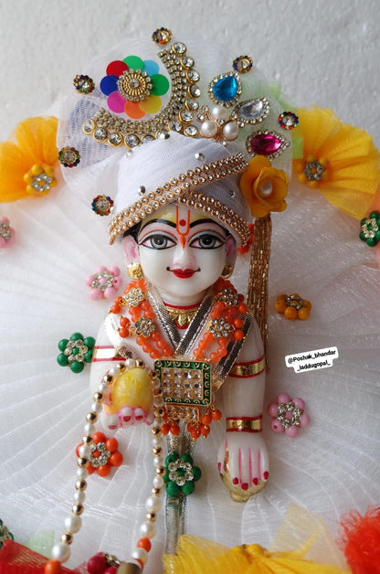 White multicolored dress with heavy pagdi