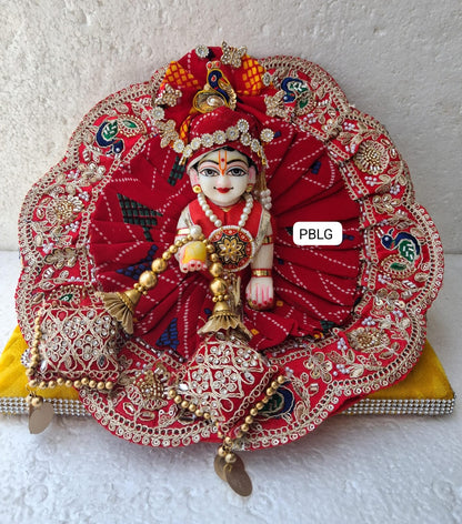 Red bandhini dress+pagdi+patka