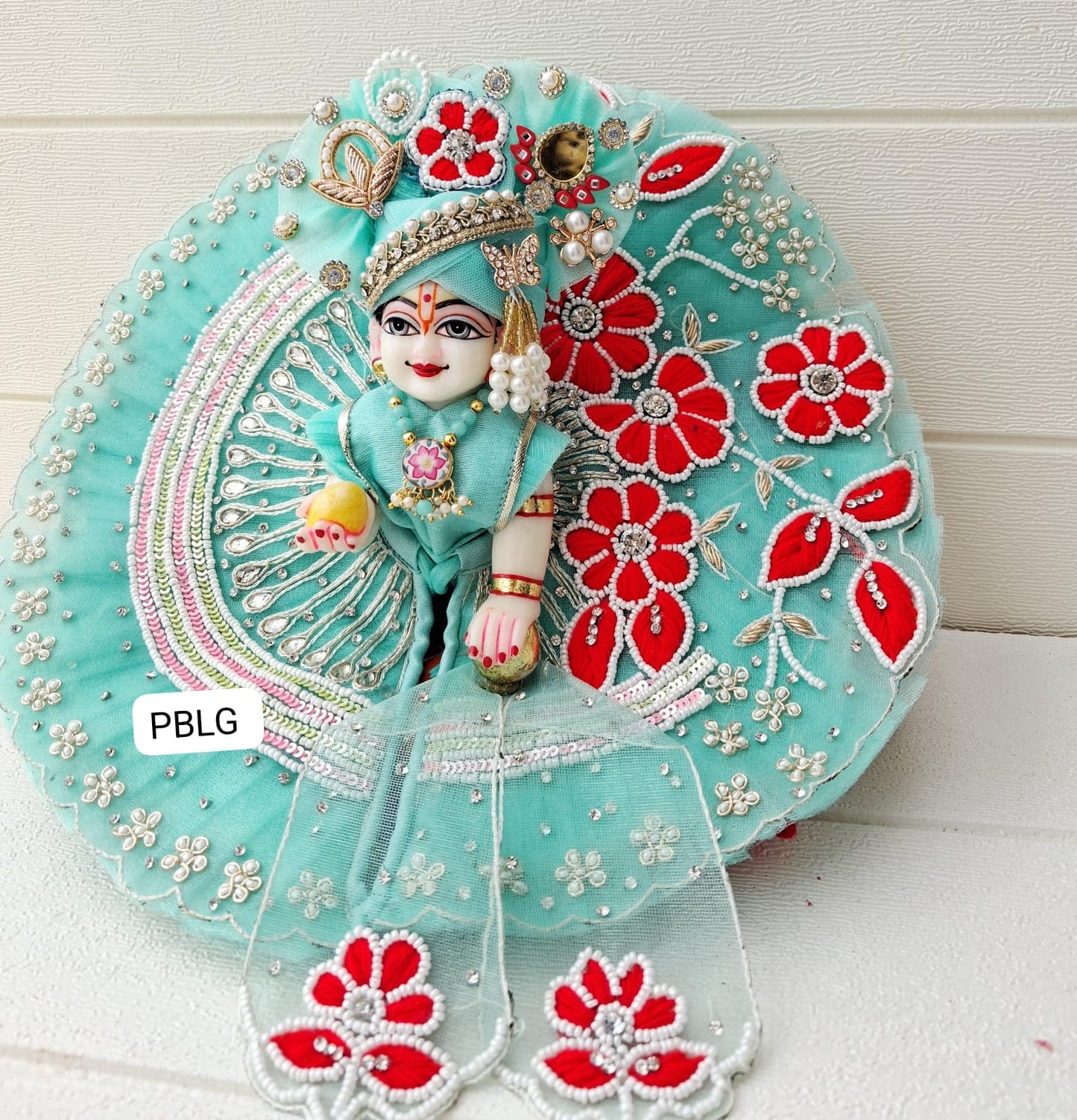 Sea green colour handwork dress with pagdi and patka