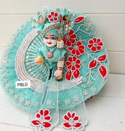 Sea green colour handwork dress with pagdi and patka