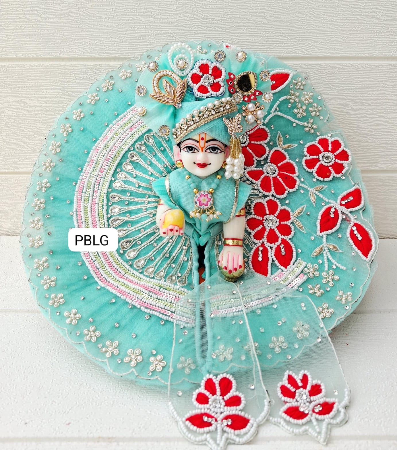 Sea green colour handwork dress with pagdi and patka
