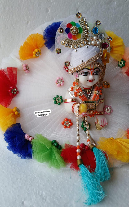 White multicolored dress with heavy pagdi