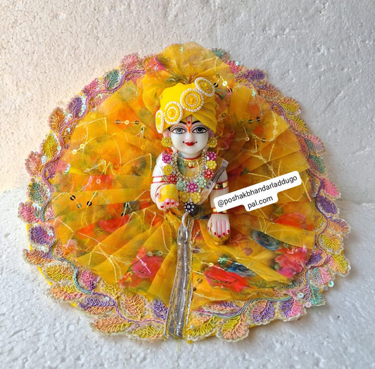 Yellow organza dress with pagdi