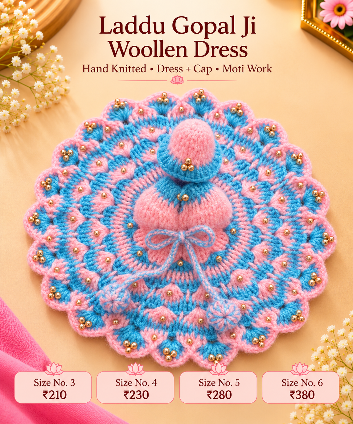 Moti Woolen poshak + cap ( 3/4/5/6/7 no. )