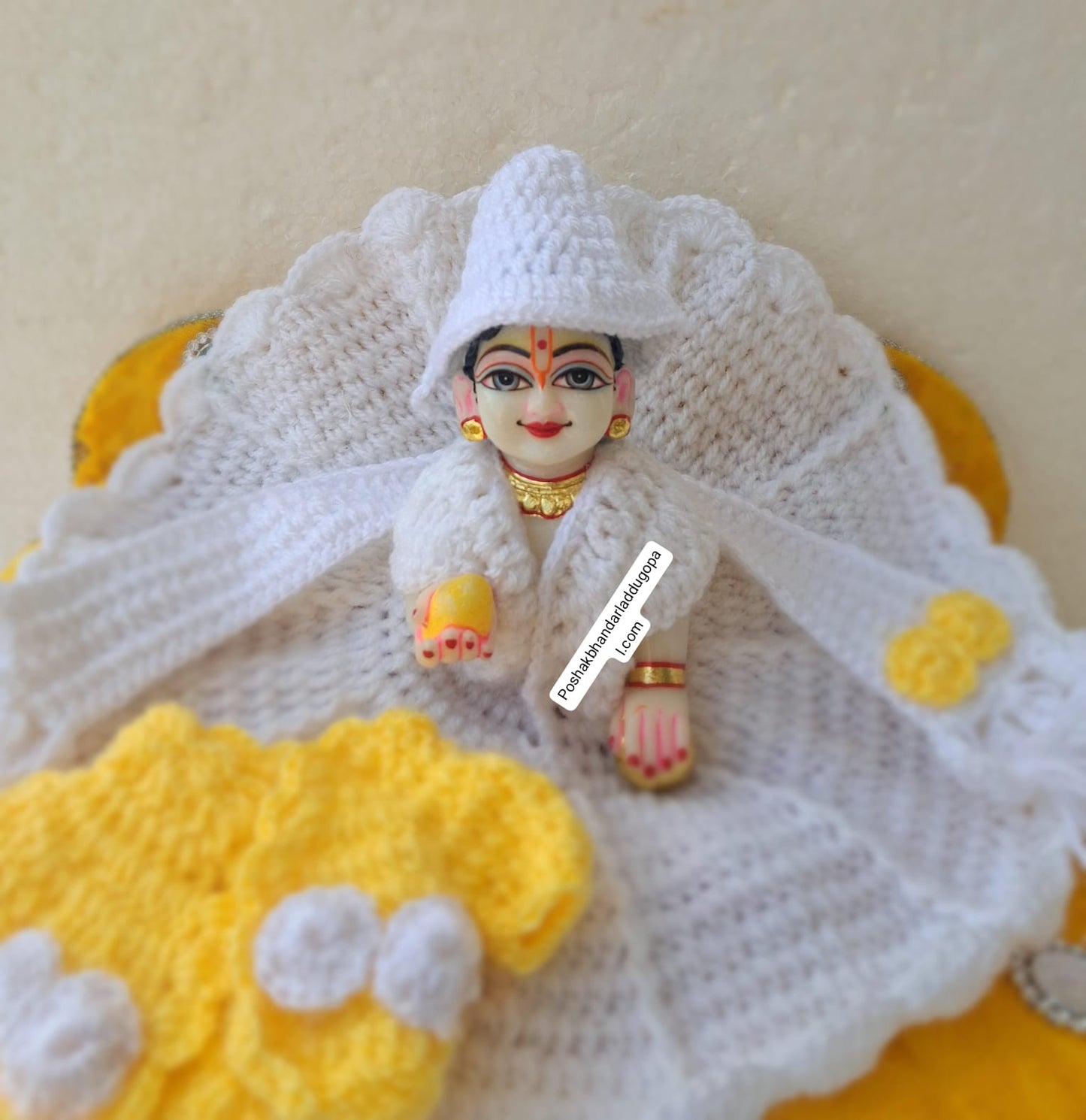 White dress with yellow jacket and muffler