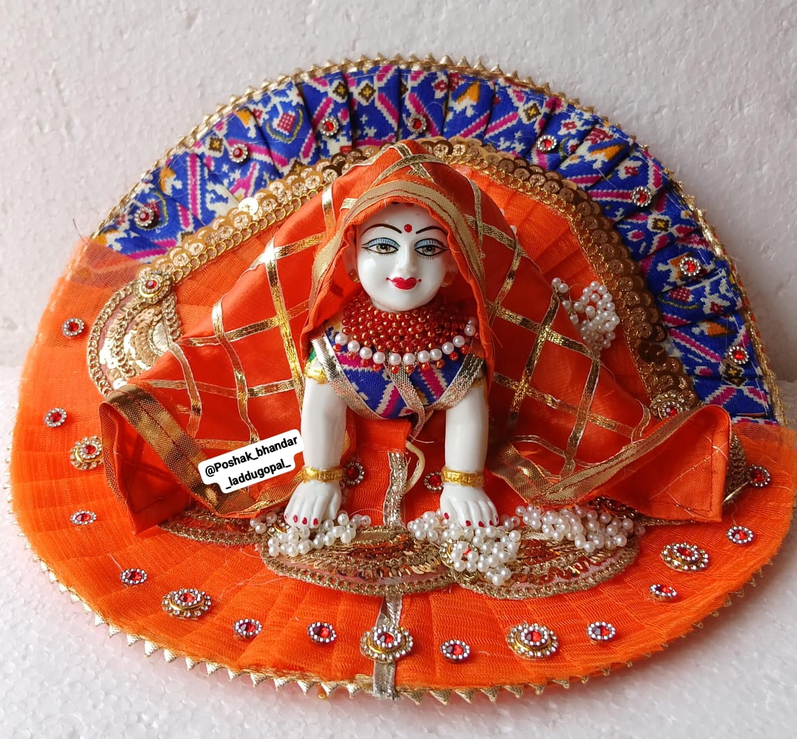 Heavy Orange dress for radha rani ( combo of dress and mala )