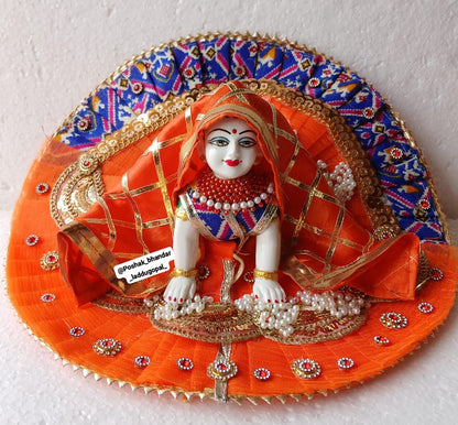 Heavy Orange dress for radha rani ( combo of dress and mala )