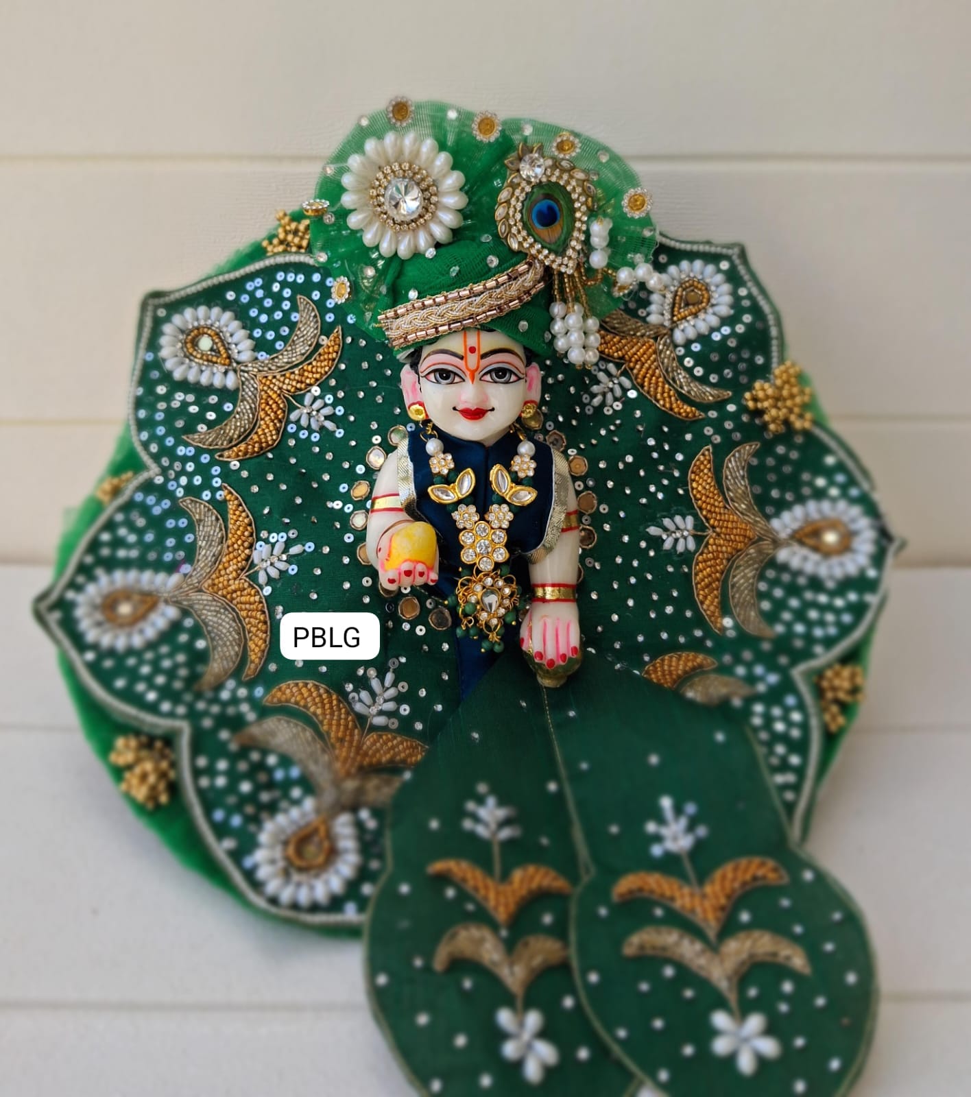 Green handwork dress with pagdi and patka