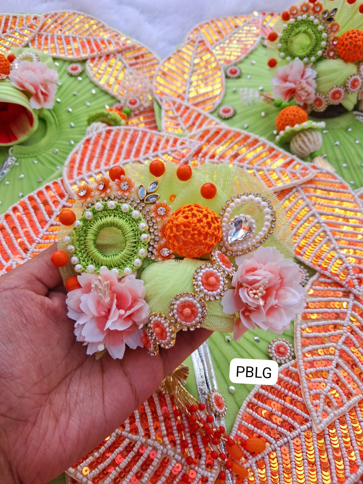 Heavy sequence leaf pattern dress