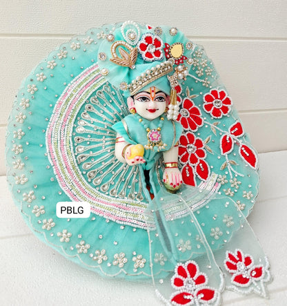 Sea green colour handwork dress with pagdi and patka