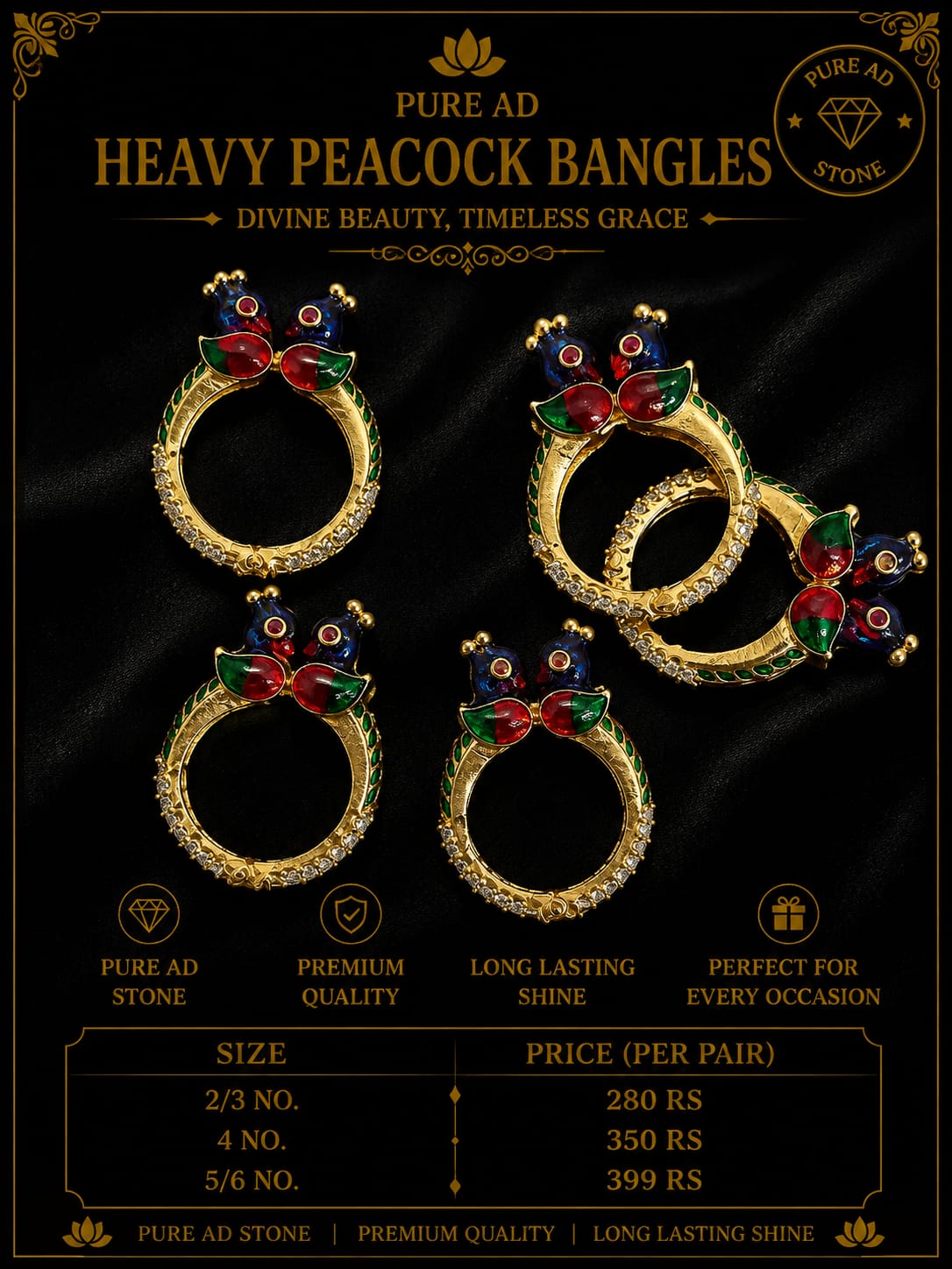 Pure ad heavy peacock bangle