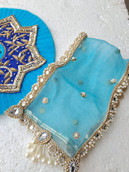 3/4 no. Sky blue handwork dress with duppata
