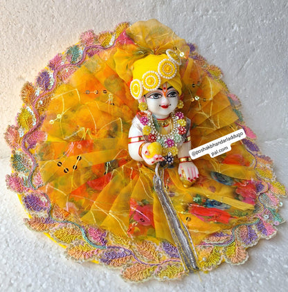 Yellow organza dress with pagdi 3 to 7 size
