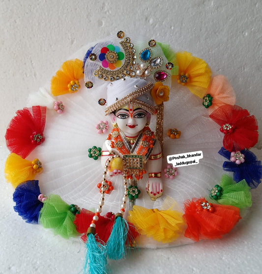 White multicolored dress with heavy pagdi