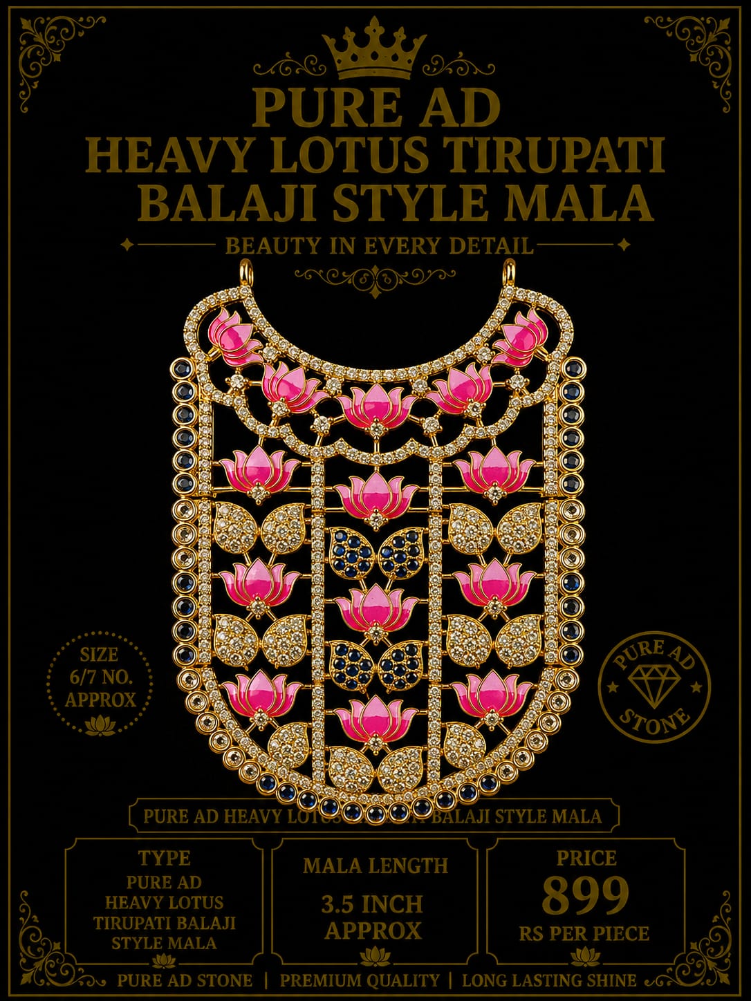 Pure ad heavy Tirupati balaji style lotus mala